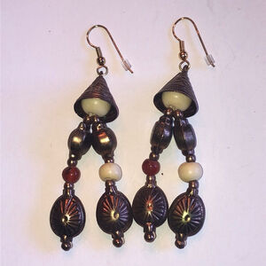Vintage Copper Color Funky Retro Boho Chunky Beaded Dangling Earrings